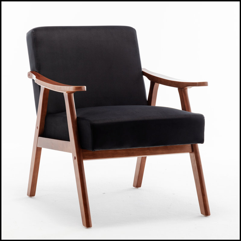 Accent Chair with Velvet Upholstery and Solid Wood Frame, Classic Mid-Century Modern Living Room Furniture for Extra Seating