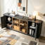 Buffet 64 pouces, armoire de rangement à rayures verticales en bois