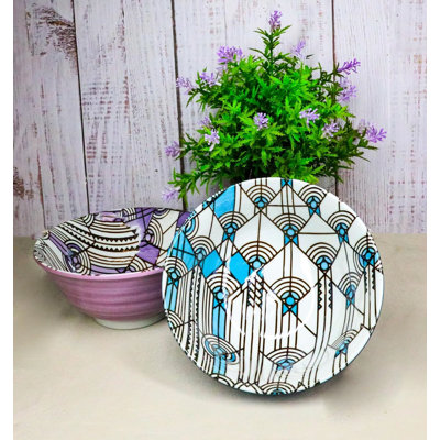 Pack Of 2 Made In Japan FLW April Showers Blue And Purple Porcelain Bowls 18Oz