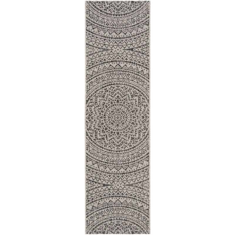 Arneshia Floral Light Gray/Black Indoor/Outdoor Area Rug, Runner 2'3" x 22'