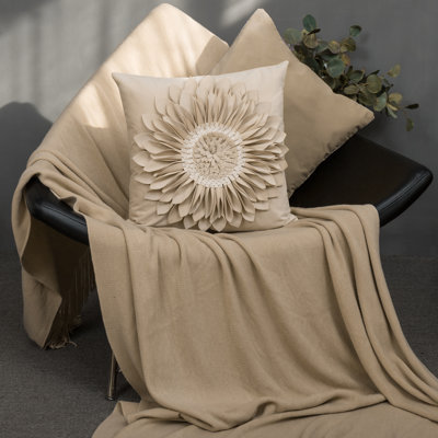 Appliqued Floral Accent Pillow Cover Sunflower Decorative Throw Pillow Case 18in