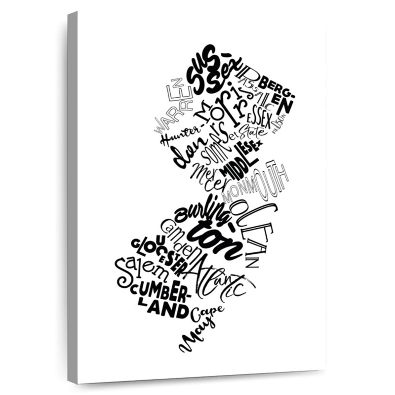 Carte de Aliaz, New Jersey, typographie, H 12 po x l 8 po