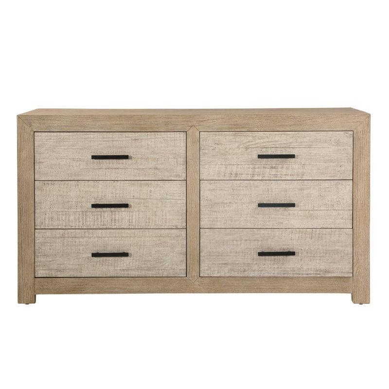 Commode en bois de pin récupéré à 6 tiroirs Roux, brun clair