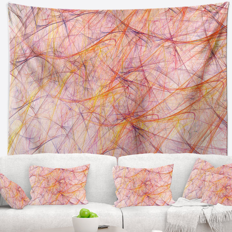 Tapisserie abstraite mystique à veines fractales roses, H 32 po x l 39 po