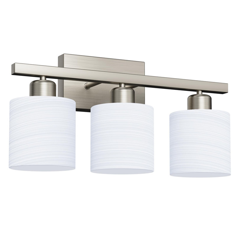 Éclairage pour meuble-lavabo classique avec abat-jour en verre blanc opale givré texturé, nickel brossé, 3 lumières Classic