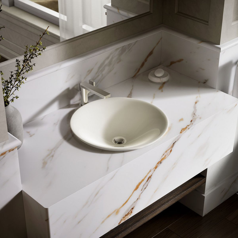 Carillon Circular Vessel Bathroom Sink, Biscuit