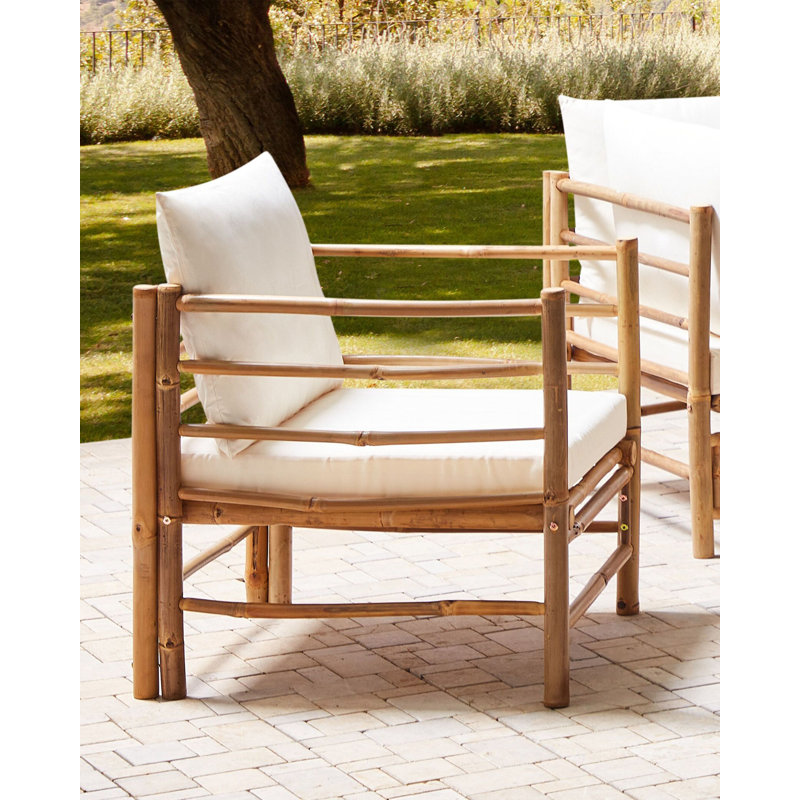 CERRETO Wood Outdoor Lounge Chair, Off White