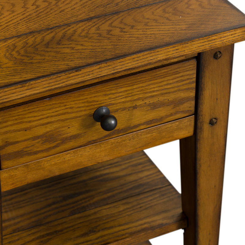 Rustic Golden Oak 18'' Square Chairside Table with Storage