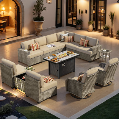 10-Person  Outdoor Sectional With Fire Pit,All-Weather Wicker Patio Set