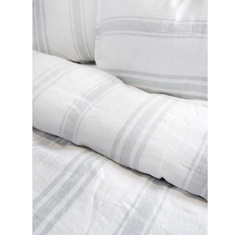 Jackson Modern Farmhouse 100% Linen No Striped Duvet Cover, White/Ocean, King Duvet Cover