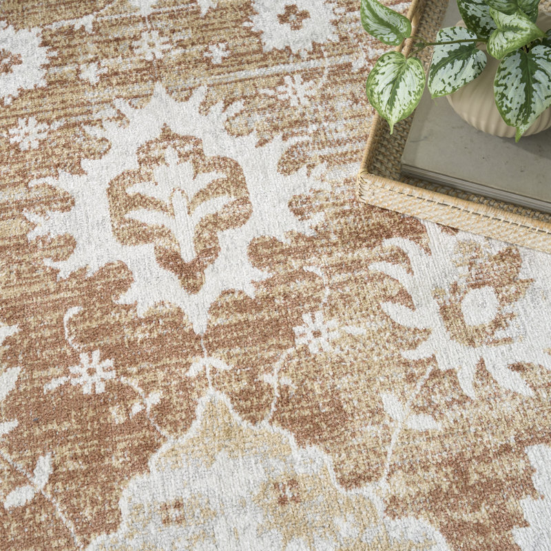 Bungalow Rose Bromelaid Machine Washable Copper Vintage Indoor Rug, Rectangle 6'7" x 9'