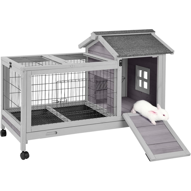 Cage à lapins intérieure avec plateau en plastique, Gris