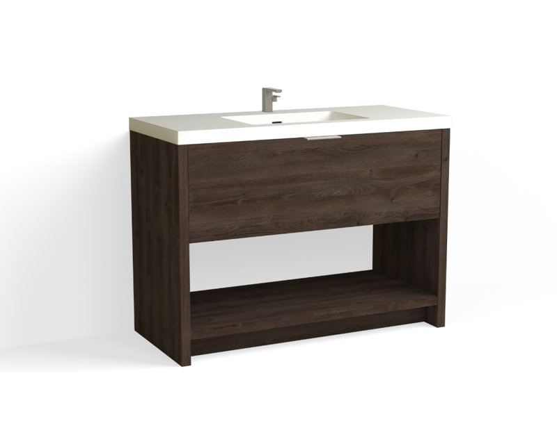 Vista 48" W Freestanding Single Bathroom Vanity, White Matte, White Nanomatte/Polished Nickel, Single-Hole