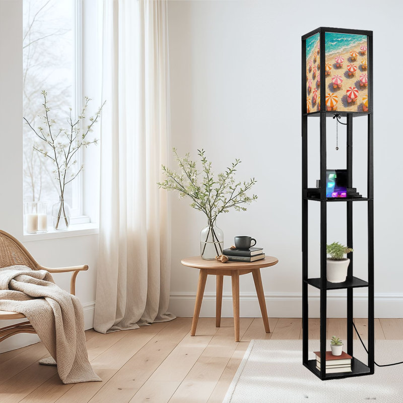 Lampe sur pied à DEL à intensité variable avec parasols de plage colorés surplombant l'océan turquoise, lampe sur pied en MDF avec télécommande, lumière 3 couleurs, pour le salon