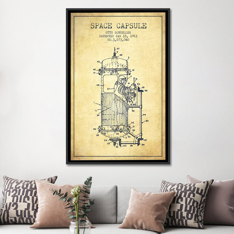 « otto schueller space capsule », reproduction d’impression sur toile beige, H 26 po x l 18 po x P 1,5 po, Pas de tapis