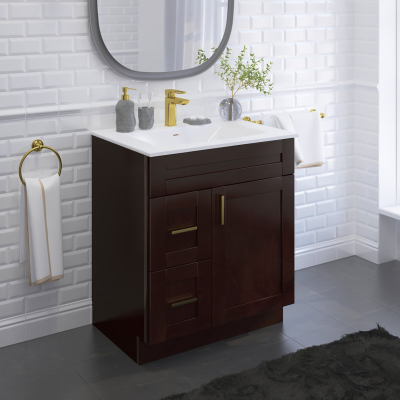 Espresso Shaker 30'' Solid Wood Bathroom Vanity with Drawers