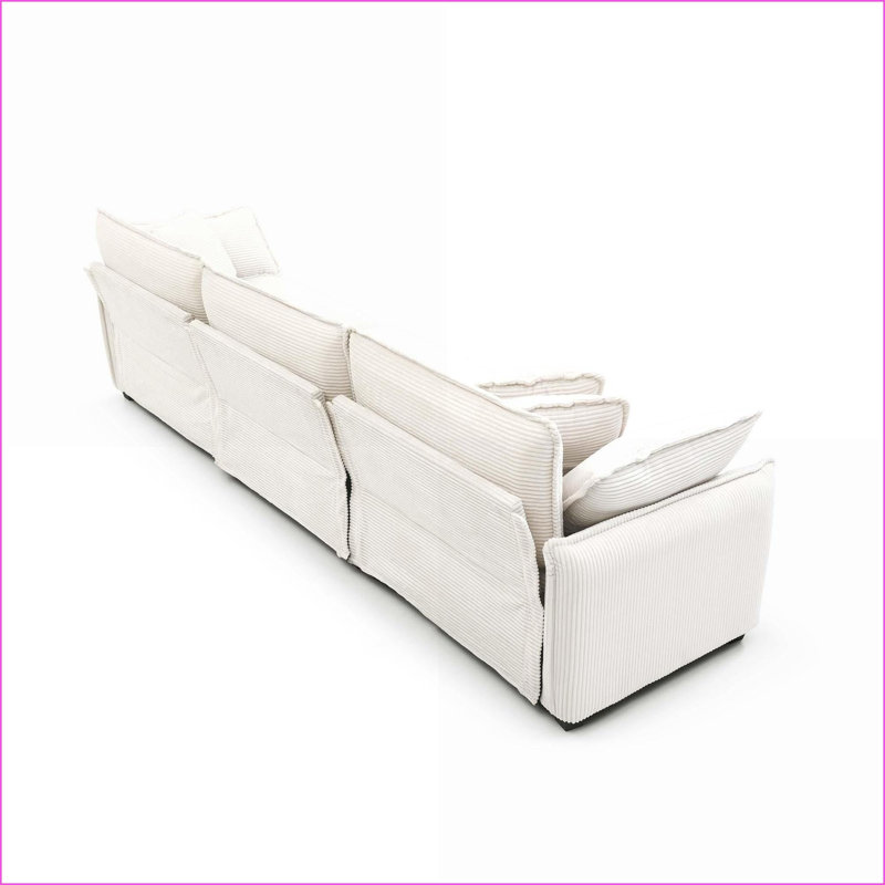Canapé modulaire surdimensionné à assise profonde 3 pièces pour salon | Beige | Velours côtelé