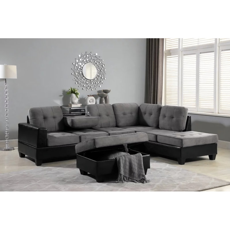 Canapé modulaire en velours de 103 po faisant face à la droite, Velours gris