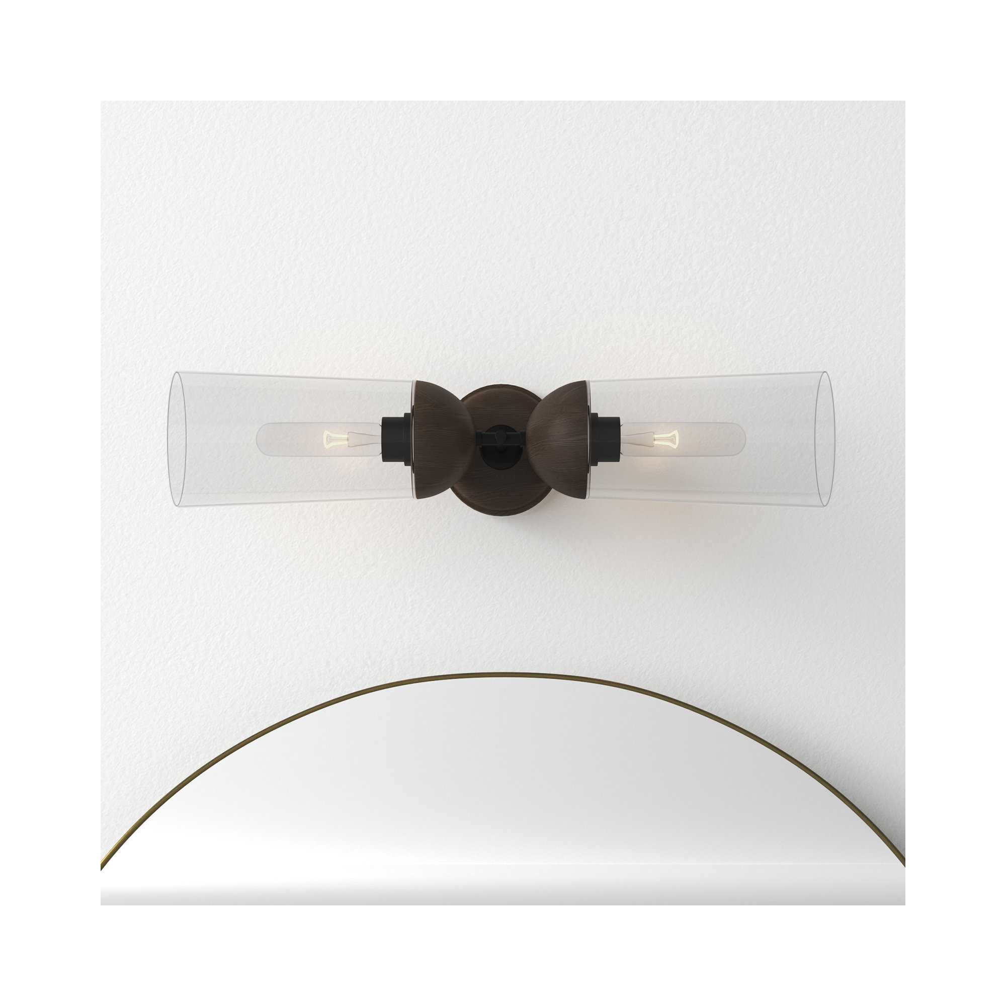 Shiloh Transparent Vanity Light, Matte Black/Walnut, 2