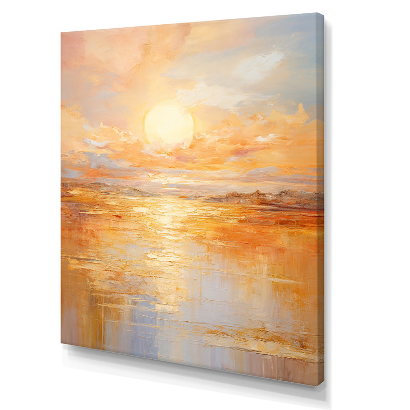 Jahwan Bold Sunset Golden Collage I - art mural coucher de soleil, H 32 po x l 24 po x P 1 po, Toile tendue