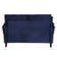 Salon confortable en velours bleu avec siège évasé, accoudoirs et housses de coussin amovibles