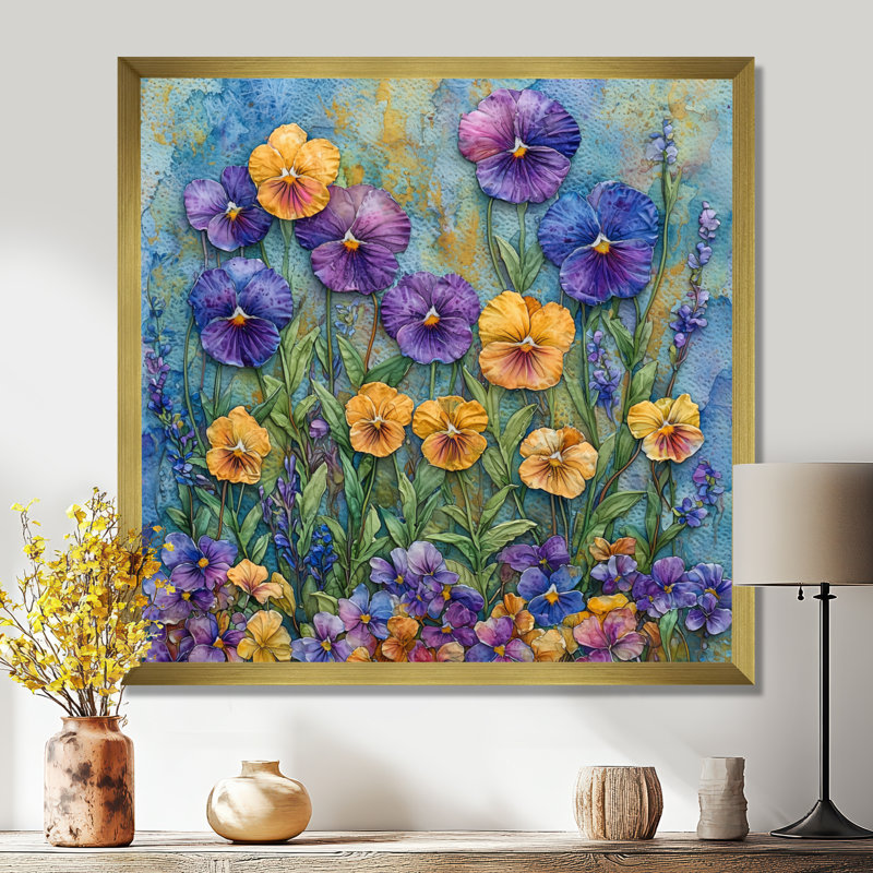 Wild Pansy Patch At The Farm I - Pansies, art mural, H 30 po x l 30 po, Reproduction encadrée d'une seule photo, Doré