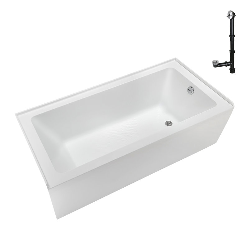 Streamline 60 in. x 30 in. Acrylic Right-Hand Drain Alcove Bathtub in Glossy White With External Drain, Polished Chrome