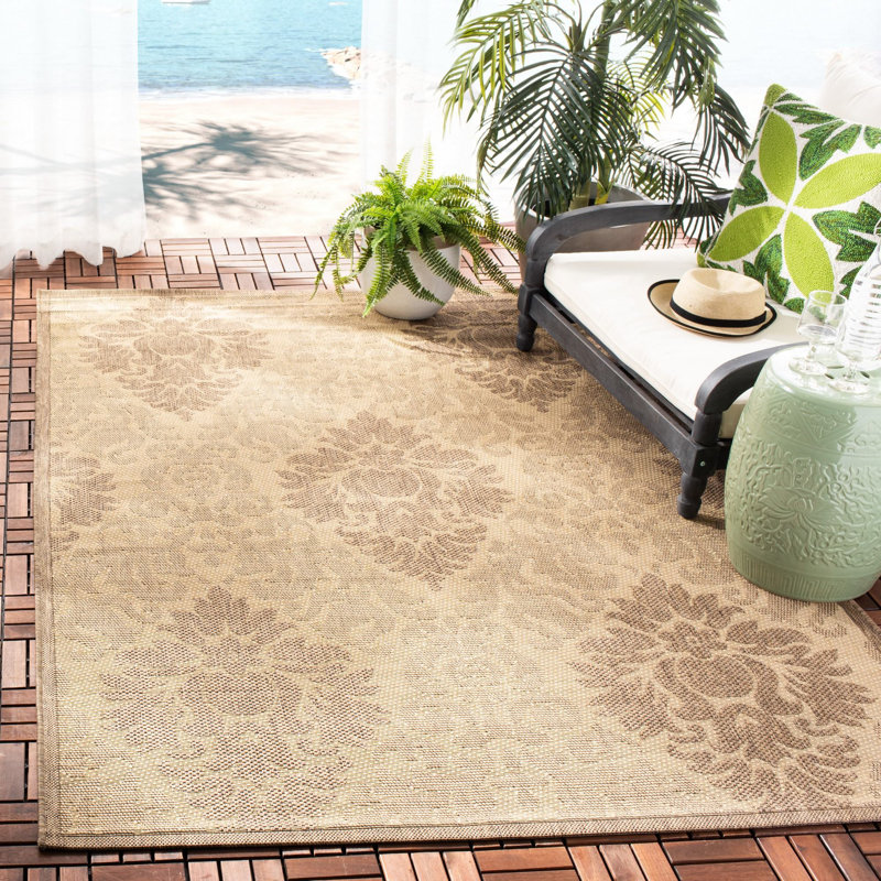 Arneshia Damask Natural/Brown Indoor / Outdoor Area Rug, Rectangle 5'3" x 7'7"
