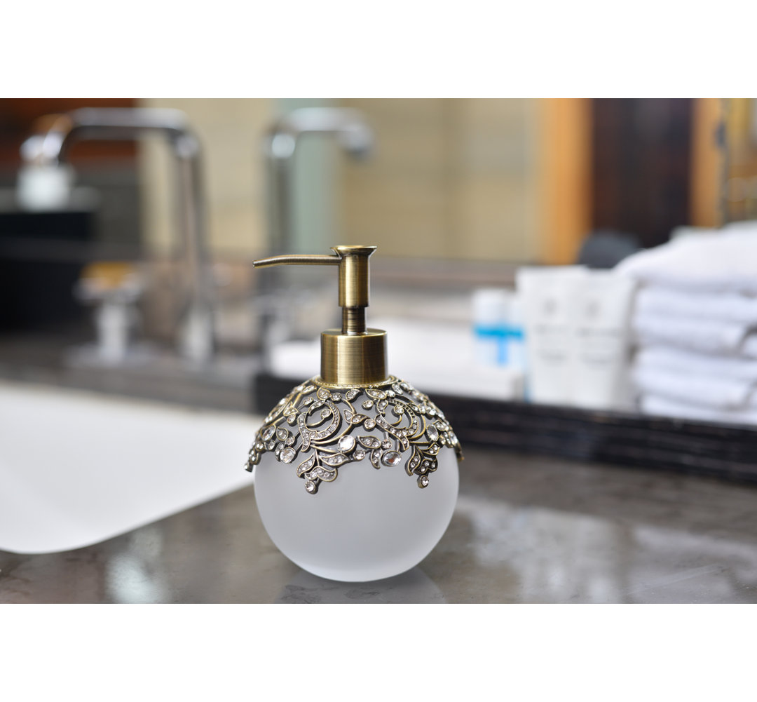 Refillable Round Glass Lotion and Soap Dispenser with Metal Pump for Bathroom Decor Accessories Decozen