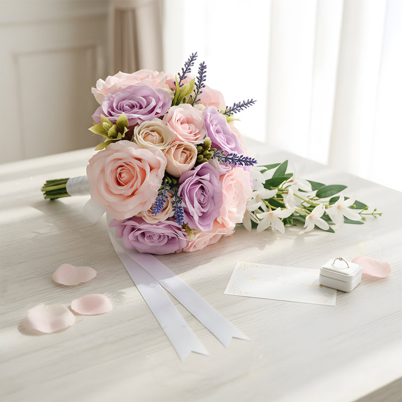 Bouquet de mariée 15,7 pouces, Mauve