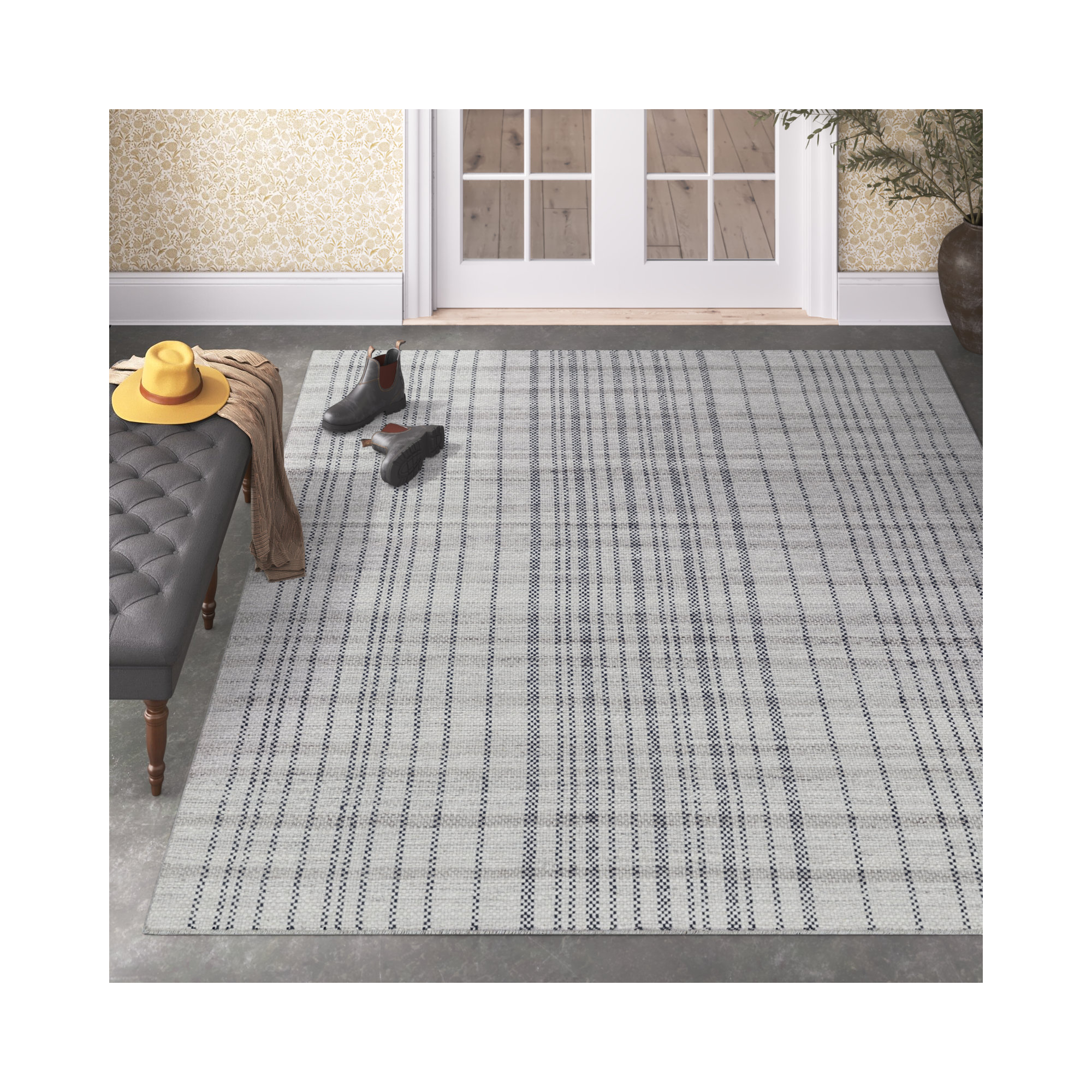 Loxe Wool Beige/Gray Rug, Rectangle 5' x 7'6"