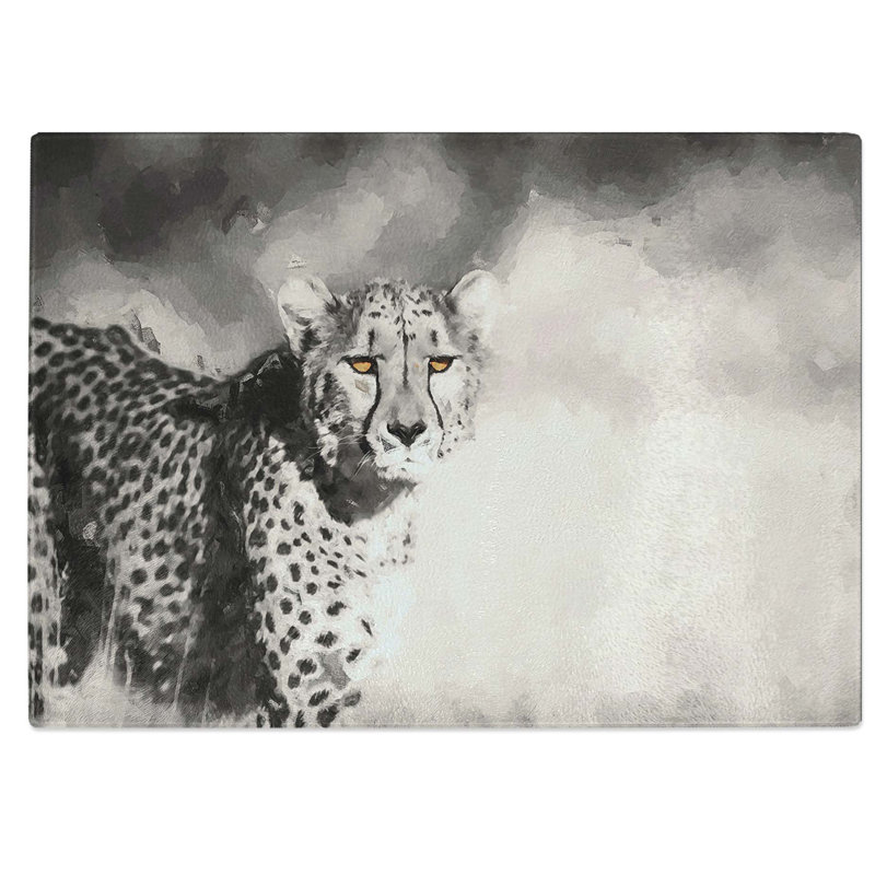 Tempered Glass Cheetah with Eyes Chopping Board, 28.5 cm W x 20 cm L