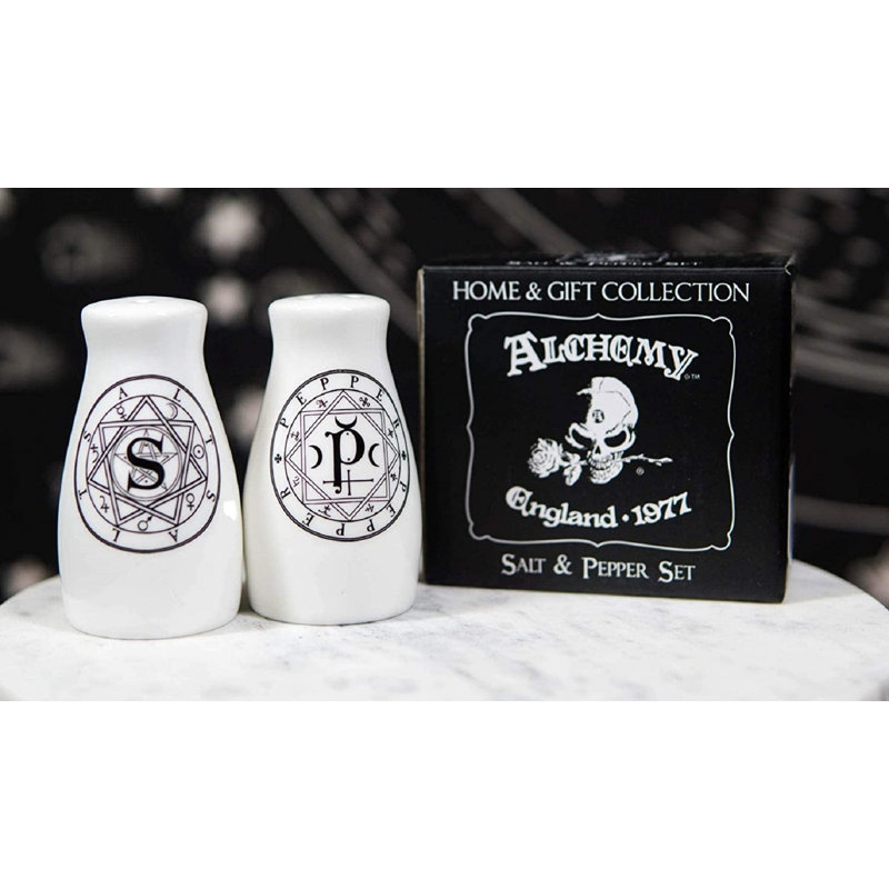 Anisur Wicca Magic Sacred Geometry Interwoven Pentacle Crescent Moons Ceramic Salt and Pepper Shaker Set
