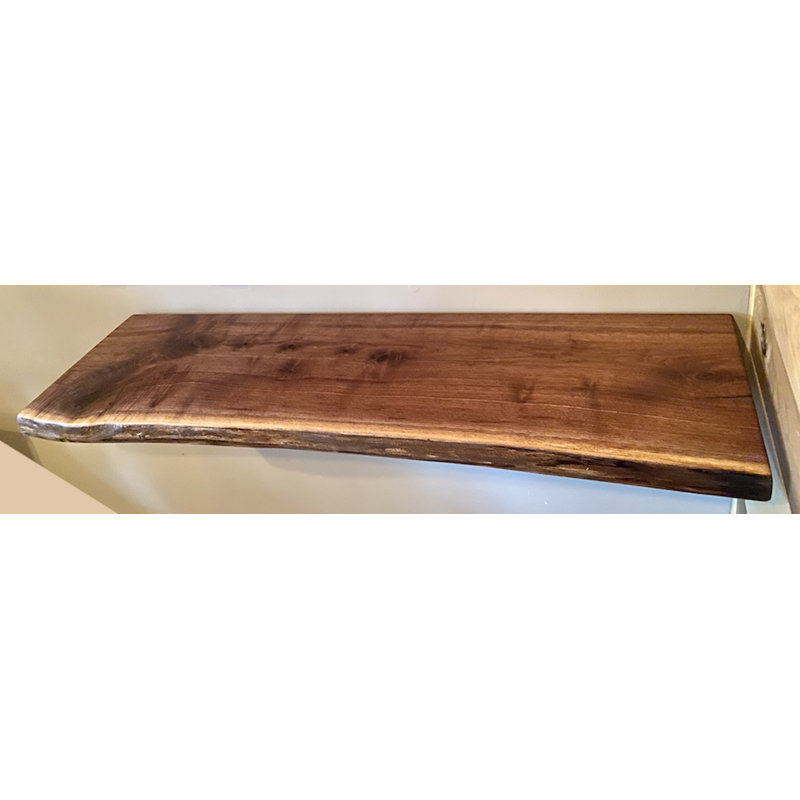 Walnut Floating Shelf with Live Edge, 2" H x 54" W x 12" D