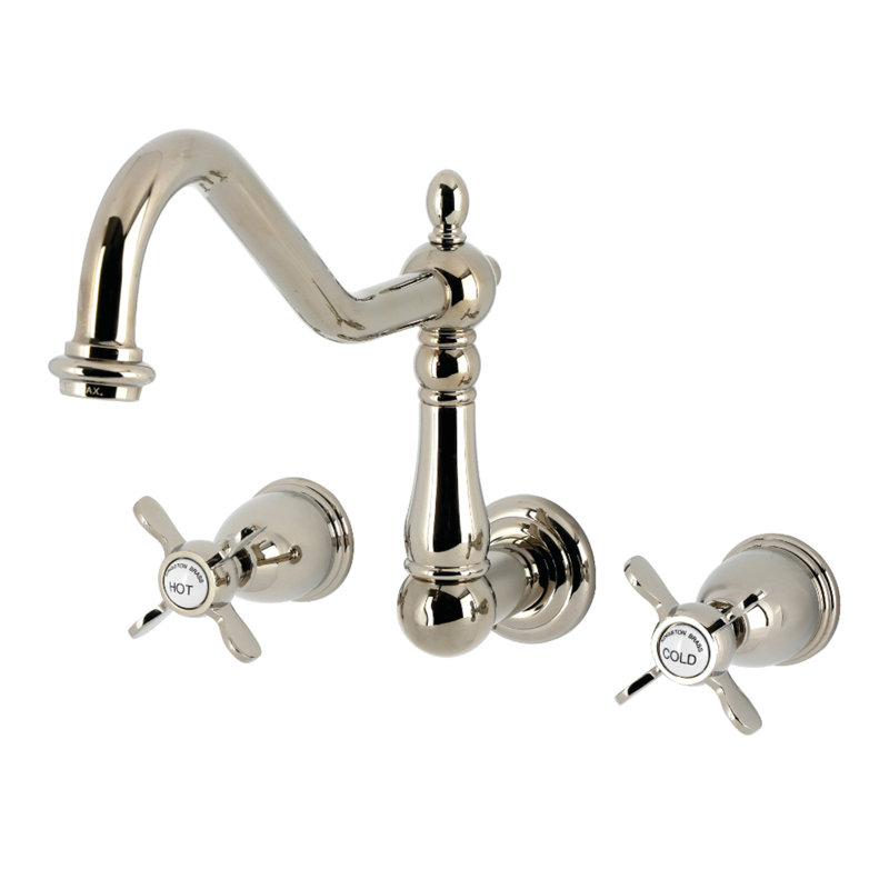 Kingston Brass Bel-Air Double-Handle 3-Hole Wall-Mount Kitchen Faucet, Polished Nickel
