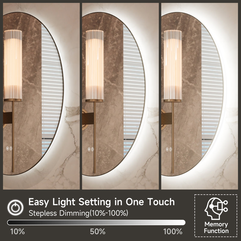 Adorna Round Frameless Backlit Mirror, LED Bathroom Vanity Mirror with Dimmable Brightness, Anti-fog Function, 50000h Lifetime, Shatterproof Film