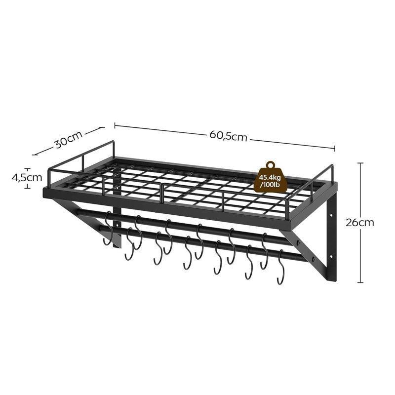 Metal Rectangle Wall Mounted Pot Rack