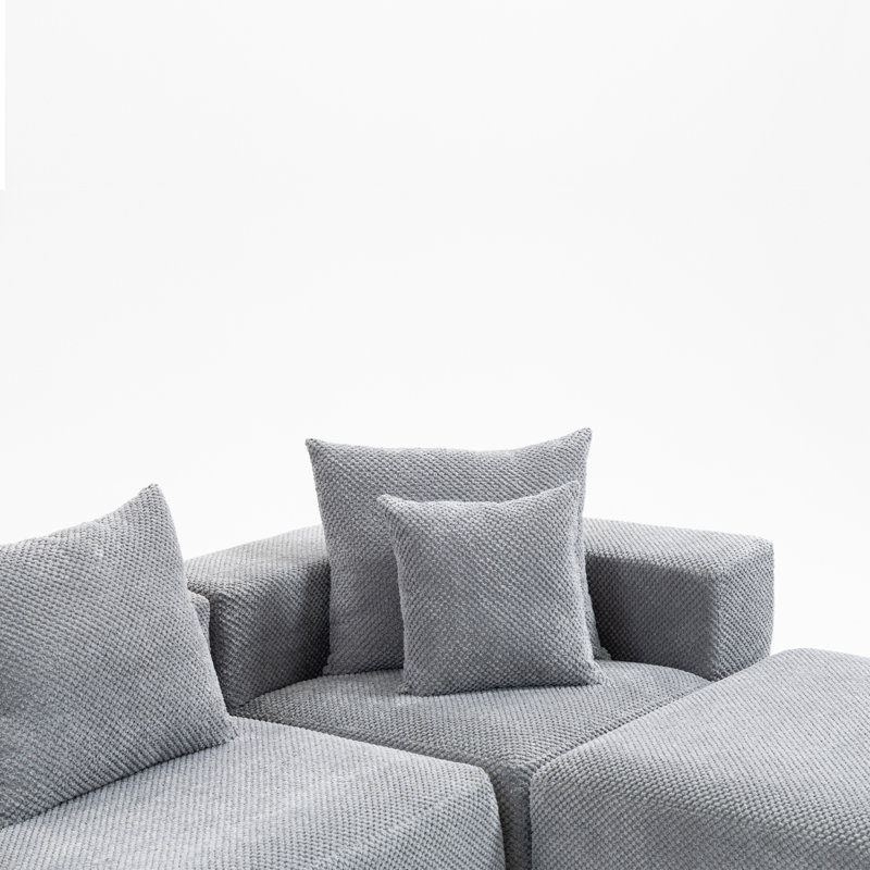 Modular 3-Seat Sectional Sofa, All-Foam Deep-Seat Couch With Textured Chenille, Low-Profile Modern Design, Compressed Shipping & Easy Setup, 111.02" W × 37.01" D × 23.62" H-Grey
