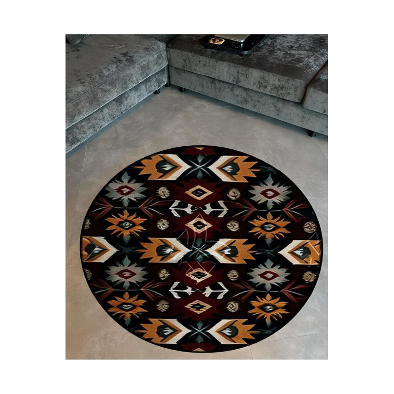 Tapis décoratif rond à base tissée lavable à la machine, Sous-tapis rond 2 pi 8 po inclus