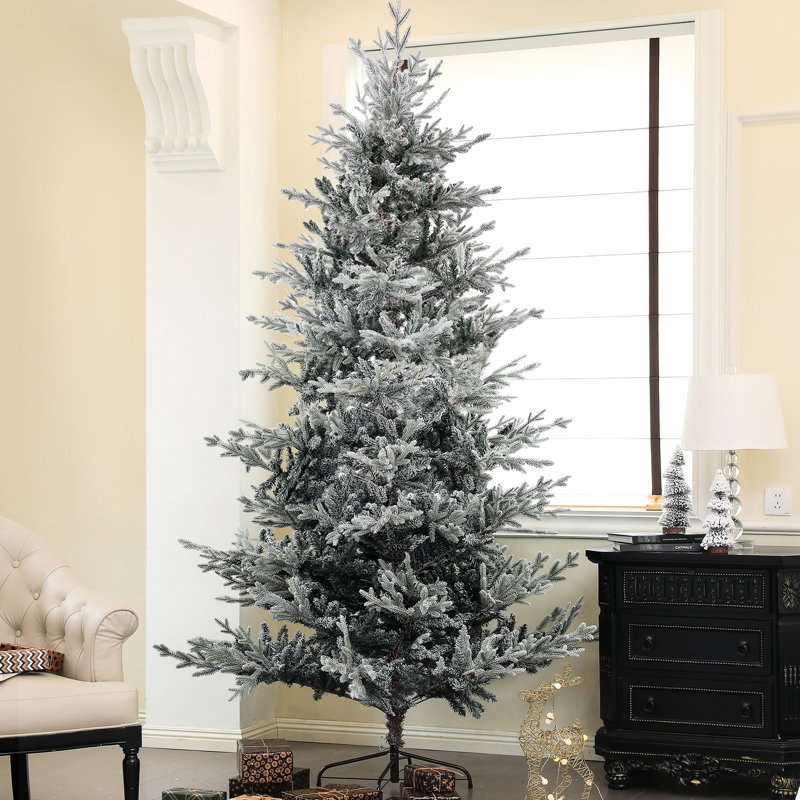Arbre de Noël 9 pi avec neige floquée, support pliable, assemblage facile pour le bureau à domicile, assemblage rapide de style nordique, support en métal