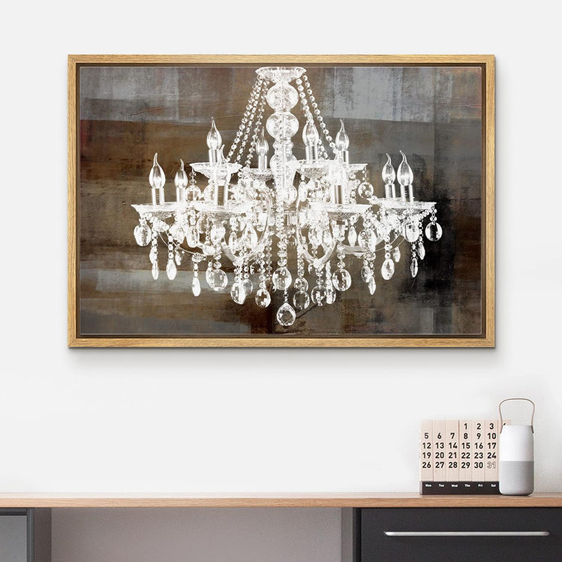 «Glam Crystal Chandelier Silhouette» sur toile de fond abstraite, reproduction d'art sur toile, H 16 po x l 24 po x 1,5 po