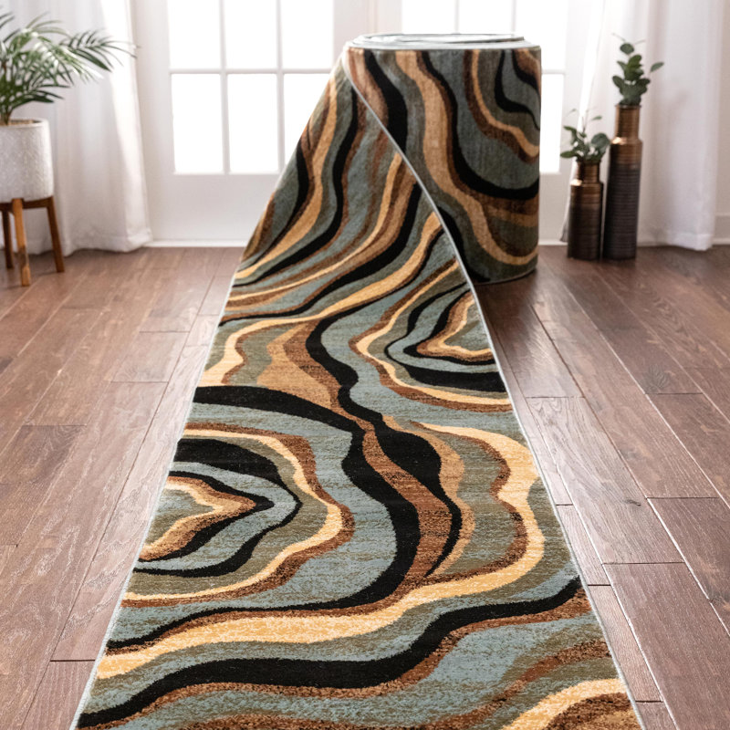  Barclay Nirvana Waves Multi Blue Custom Size Hallway Stair Runner - Modern Carpet, Runner 2'2" x 73'