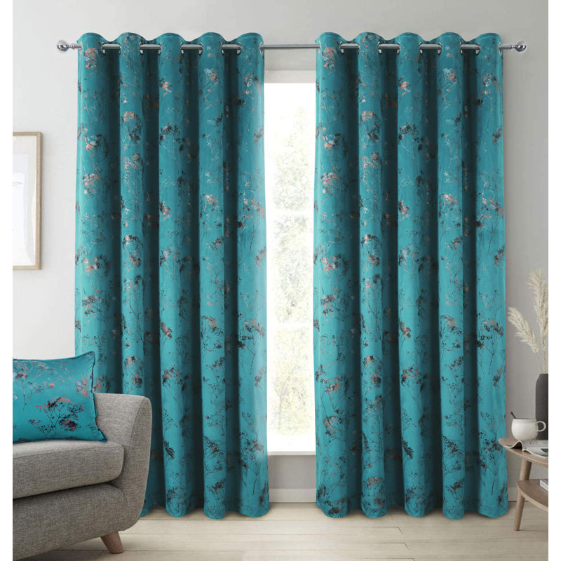 Amea Eyelet Room Darkening Thermal Curtains, 114 cm x 183 cm, Teal