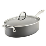 Rachael Ray Hard Anodized Nonstick Cookware Oval Saute Pan With Helper Handle And Lid, 5 Quart, Gray