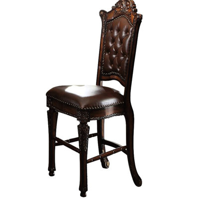 Counter Height Chairs Of 2 - Cherry Faux Leather With Charming Back And Ornamental Nailhead Trim For Interior Dining Room (2) , Back, Fine