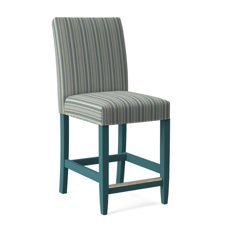 Manhattan Upholstered Stool with Solid Wood Frame, Green and Blue Stripe; 0252-54, Antique Black Finish