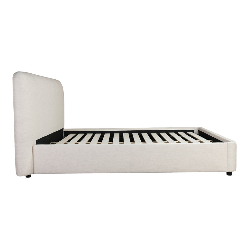 Crosby Upholstered Low Profile Platform Bed, Queen, Beige Basketweave