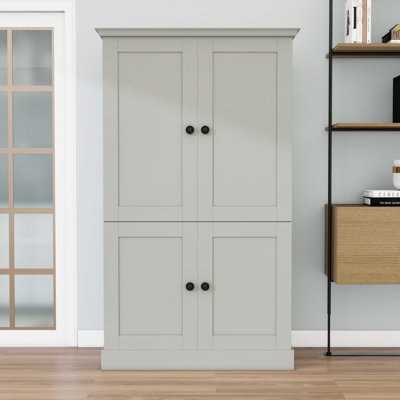 Tall Kitchen Pantry Cabinet with Workstation, 3 Drawers, Adjustable Shelves and 6 Wine Racks