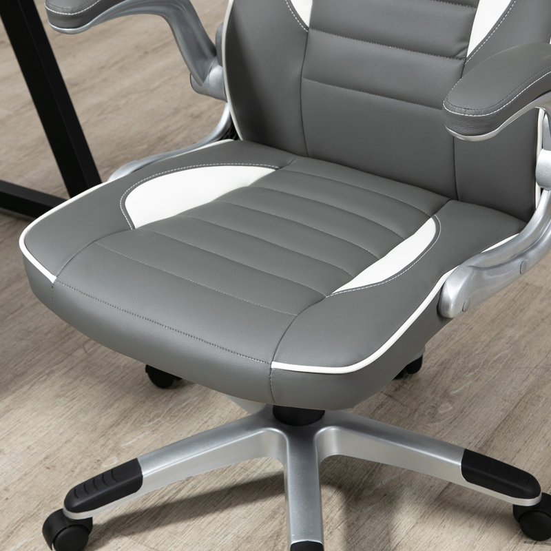 Inbox Zero Adjustable Faux Leather Swiveling PC & Racing Game Chair, Grey