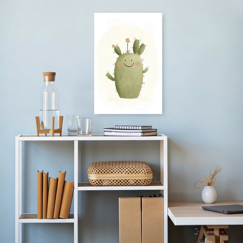 Happy Smiling Cactus Abstract Contemporary Cactus Plant Succulent Flower Landscape Wall Art Print by Mathieu - Wrapped Canvas Print
